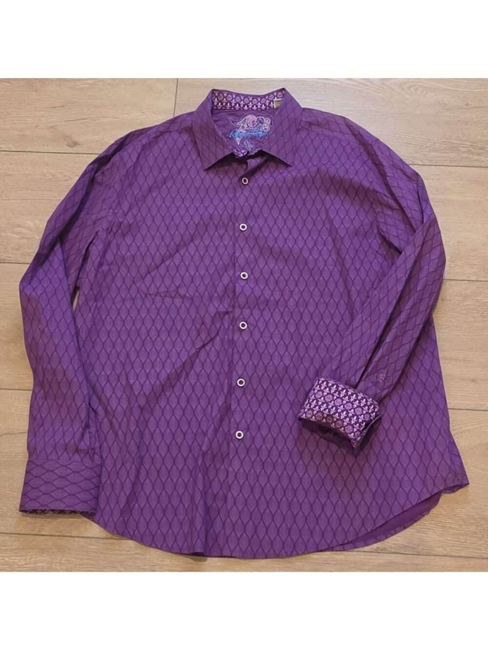 Robert Graham Purple Palm Leaf Print Button Down Shirt Flip Cuff 2XL